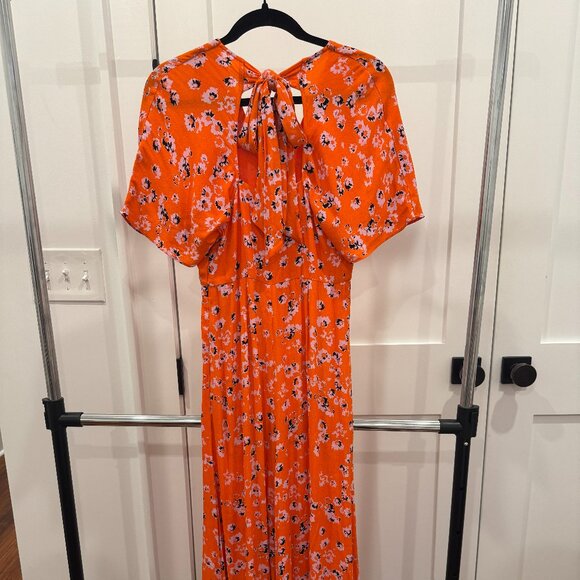 Whistles Vibrant Orange Floral Print Midi Dress, Size 2 - Picture 5 of 11